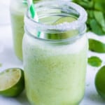 Frozen mint mojito with fresh lime juice and zest and coconut cream.