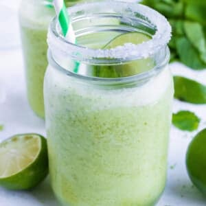 Frozen mint mojito with fresh lime juice and zest and coconut cream.
