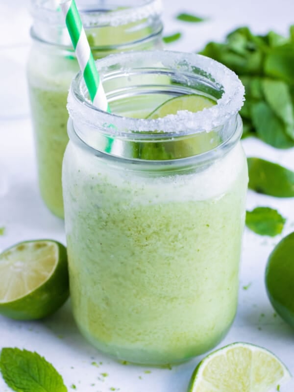 Frozen mint mojito with fresh lime juice and zest and coconut cream.