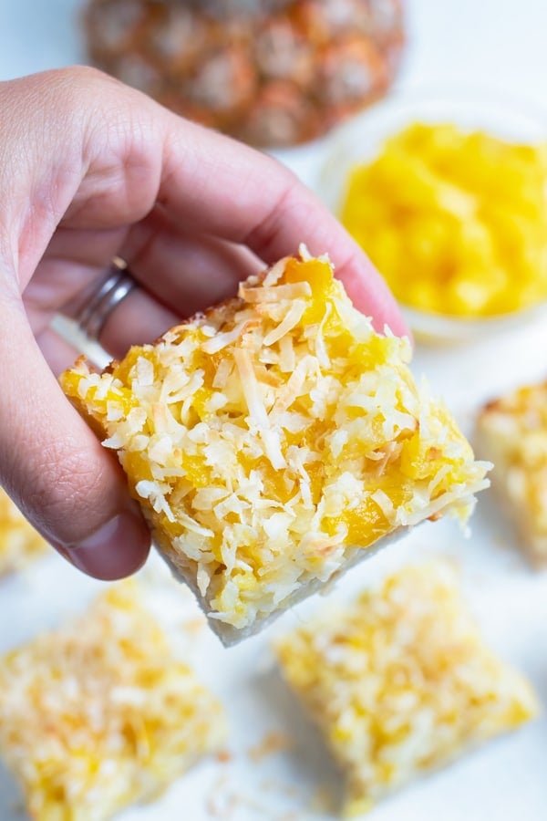 A piña colada bar is lifted up off the counter.