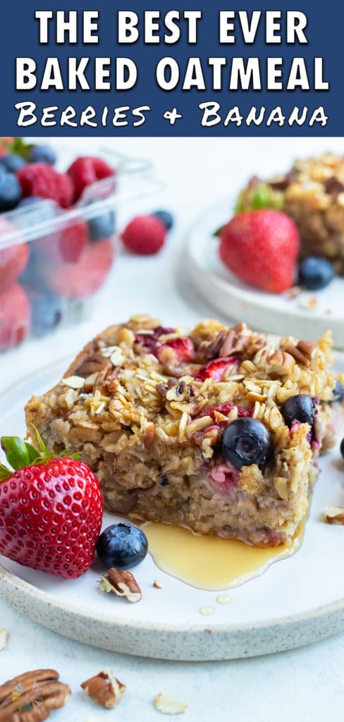 Healthy baked oatmeal is made for an easy grab and go breakfast.