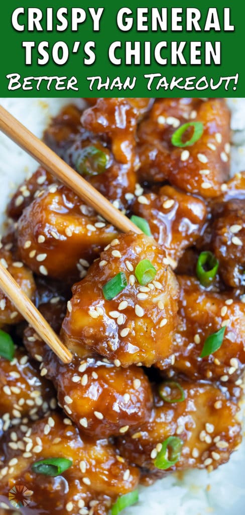 General Tso's Chicken is eaten with chopsticks and white rice.