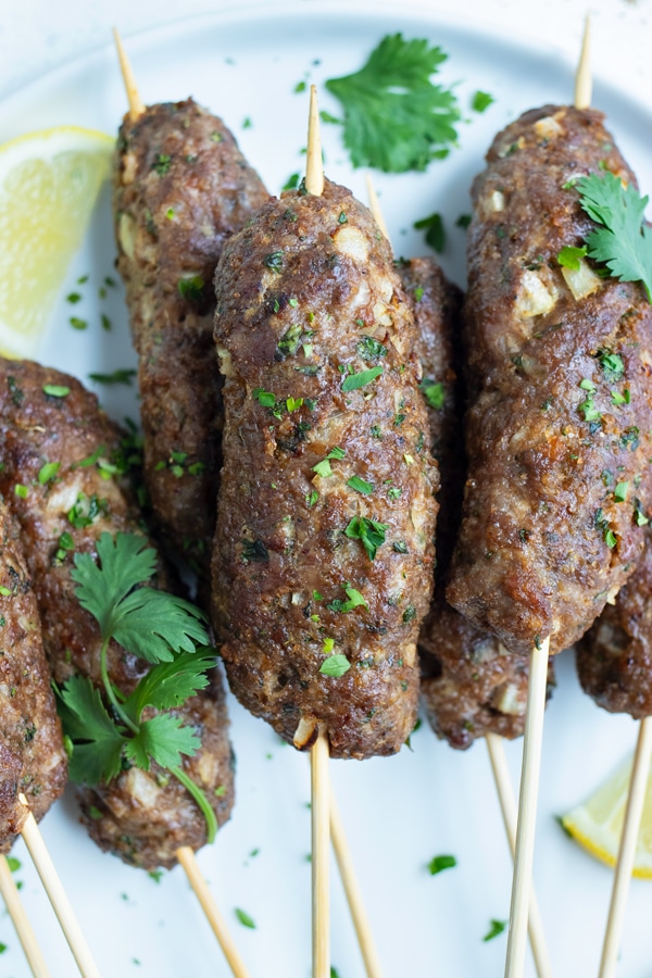 A close up picture is used to show lamb kofta.