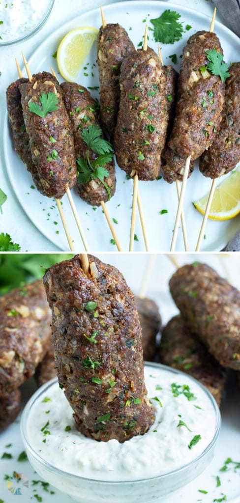 A close up picture is used to show lamb kofta.