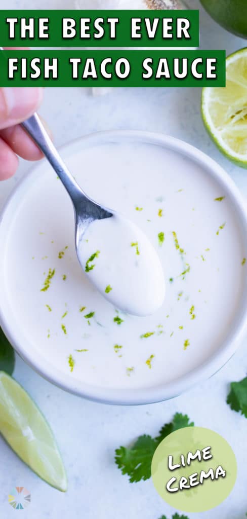 Creamy lime crema is served as a spoon