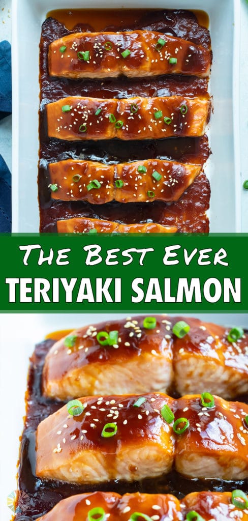 Homemade teriyaki salmon is served as a healthy seafood dish.