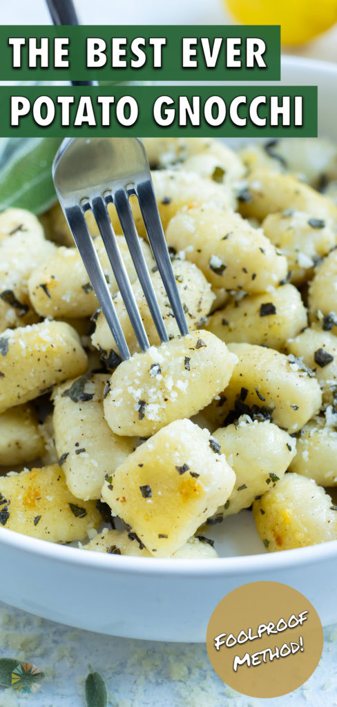 Gnocchi is covered in a homemade lemon garlic sage sauce for a Italian meal.