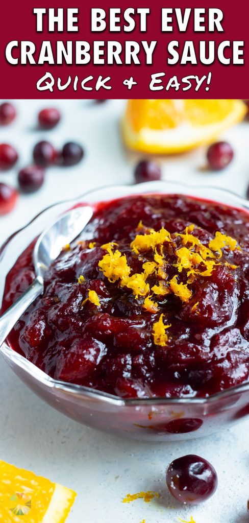 A bowl of cranberry sauce is served with a spoon.