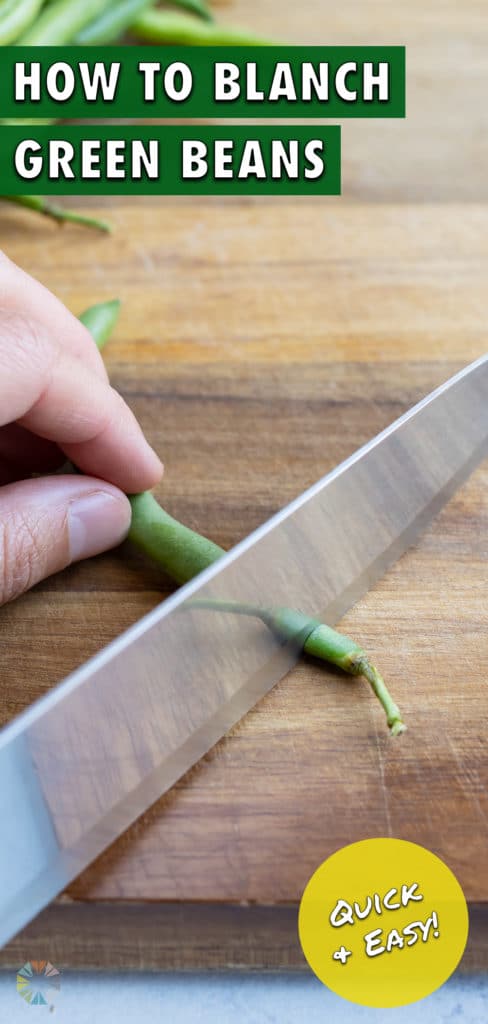 Green beans are prepared by cutting off the ends.