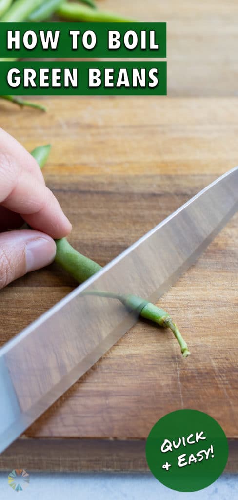 Green beans are prepared by cutting off the ends.