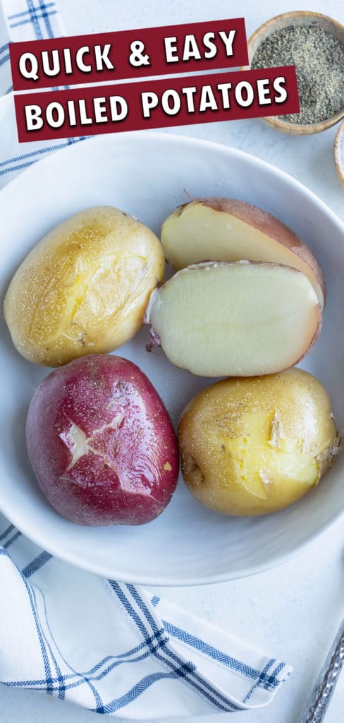 Boiled potatoes are set in a boil on the counter.