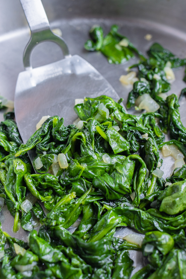 Sautéed spinach is finish cooking un just under 10 minutes.