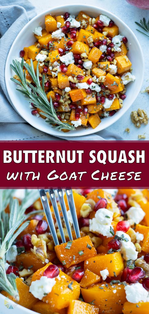 Fresh rosemary is added to the butternut squash and goat cheese side.