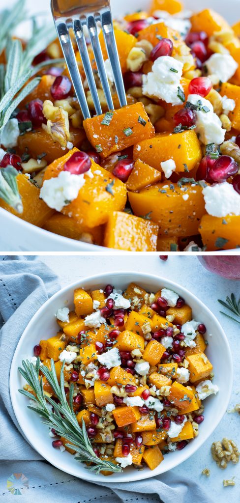 Butternut squash and goat cheese are served for a holiday side.