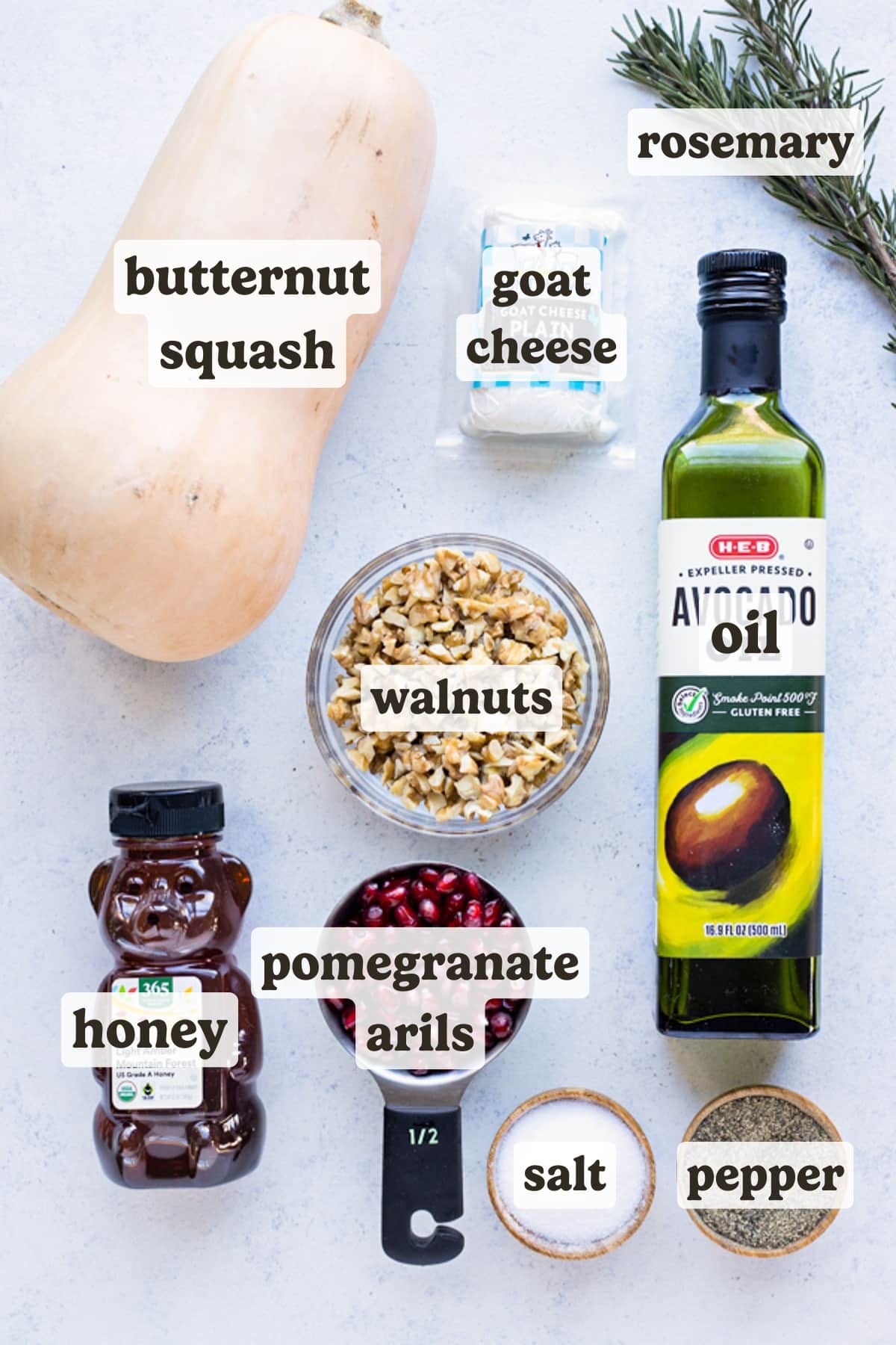 Butternut squash, goat cheese, walnuts, honey, and pomegranate are the ingredients for this side dish recipe.