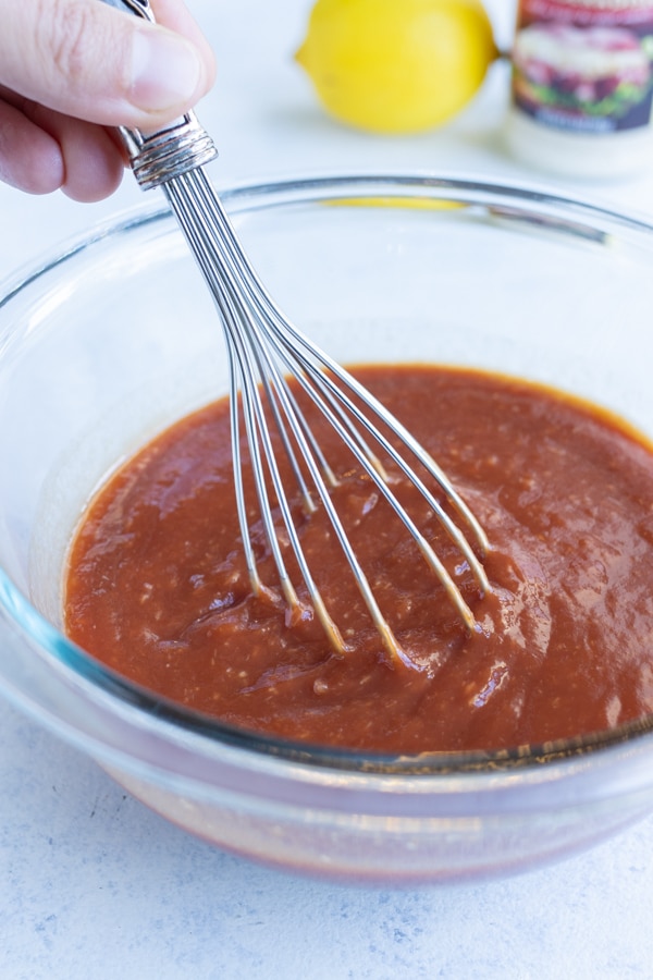 Whisk is used to combine the ingredients until smooth.