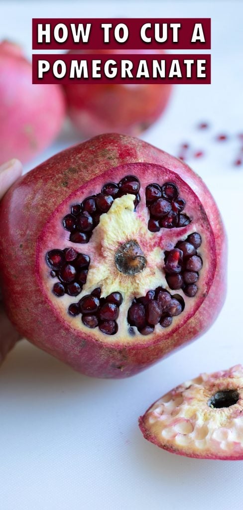 The top is cut off the pomegranate.