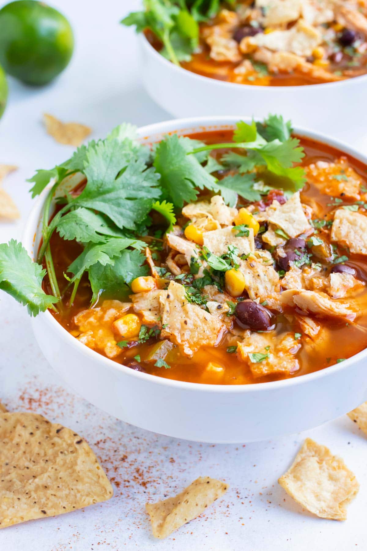 Mexican chicken tortilla is served in a bowl for a healthy dinner option.