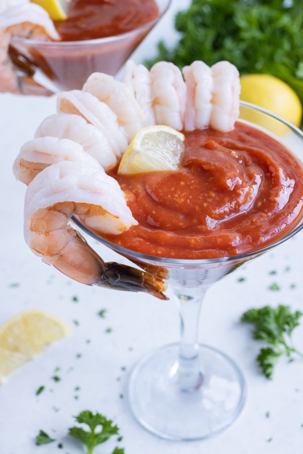 Shrimp Is served with a homemade cocktail sauce.