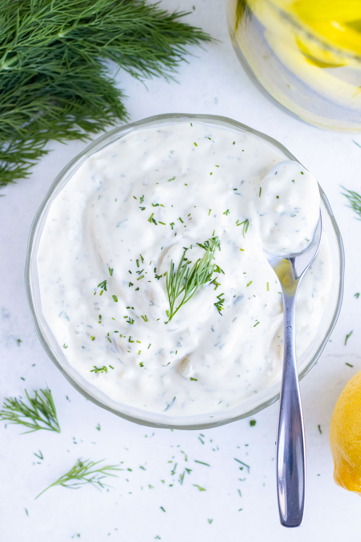 Fresh tartar sauce is served with main dishes and appetizers for an easy sauce or dip recipe.