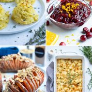A collage with healthy thanksgiving side dish recipes.
