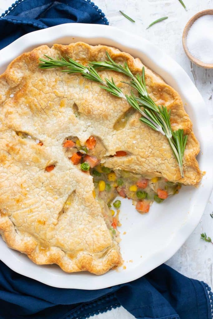 A whole turkey pot pie is shown for a healthy dinner.
