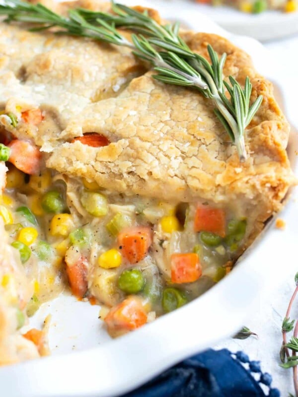 Flaky crust is used to hold a creamy turkey pot pie filling.