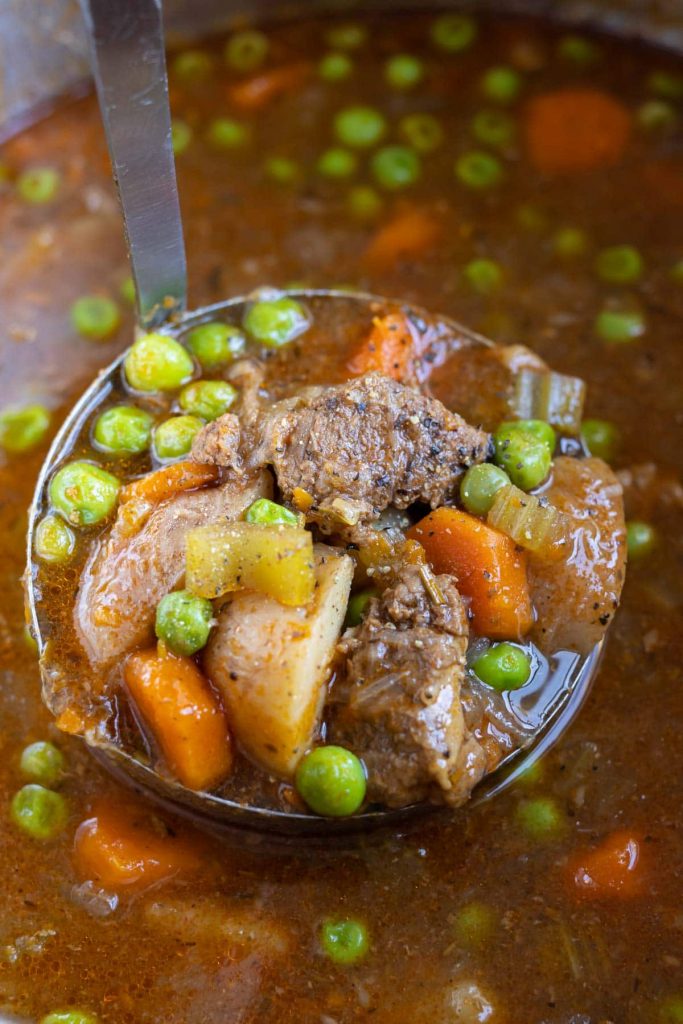 Beef stew is loaded with vegetables and comforting broth.