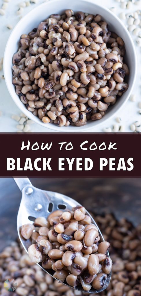 An overhead shot is used to show instant pot full of black eyed peas.