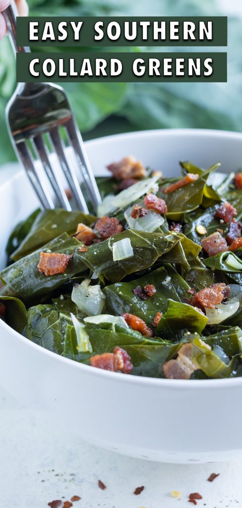 A bowl of collard greens is enjoyed for a delicious side.