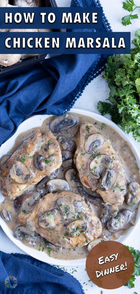 Mushroom Chicken Marsala is served on a plate for a copycat Olive Garden recipe.