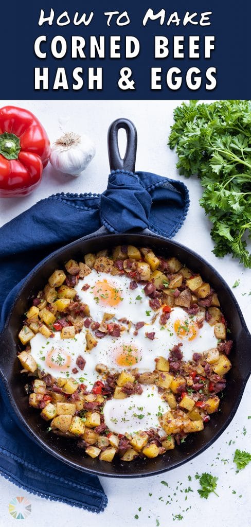 Traditional corned beef hash is served for an Irish brunch.
