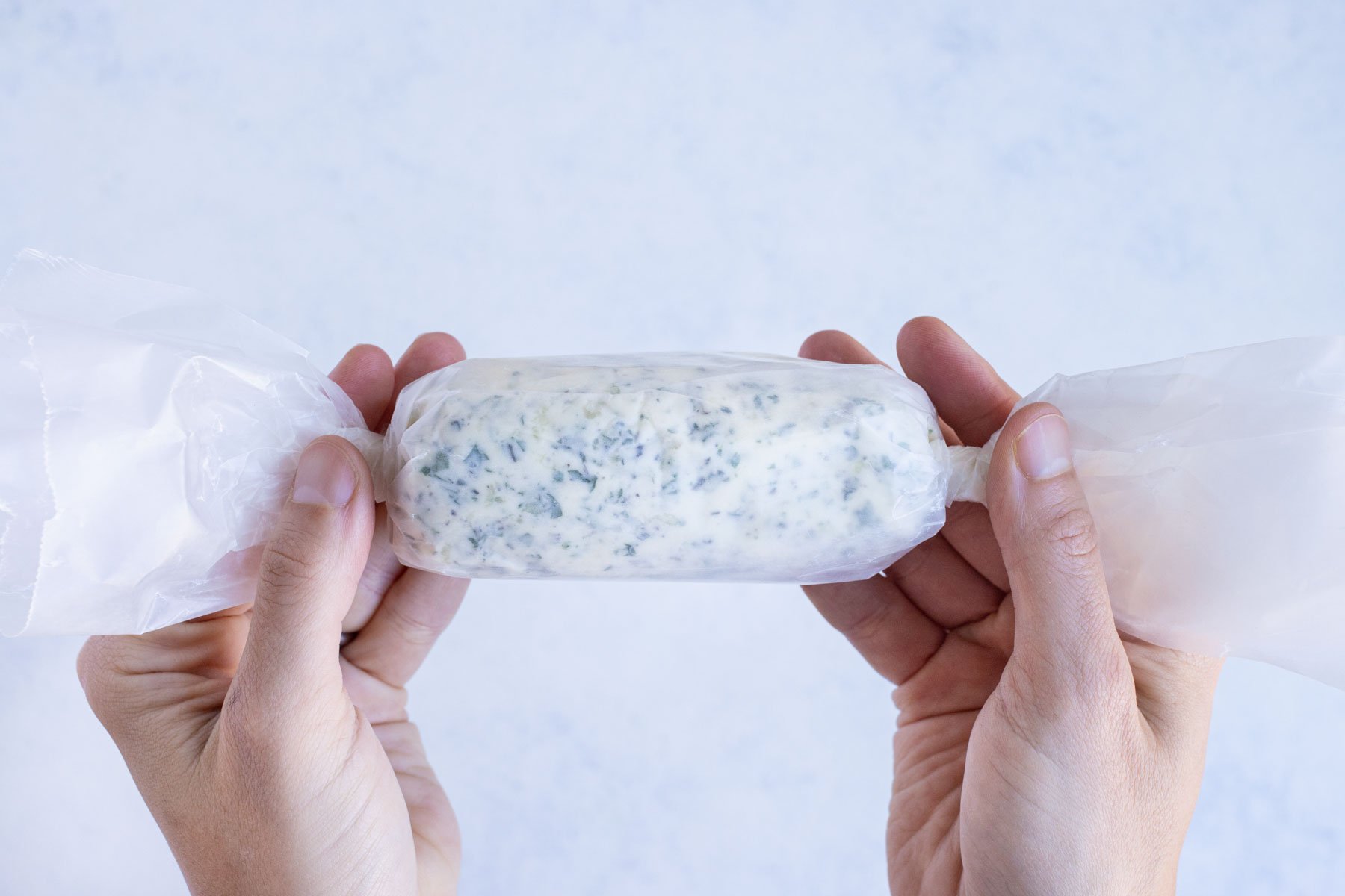 Garlic Herb Butter log is kept in the fridge until using.