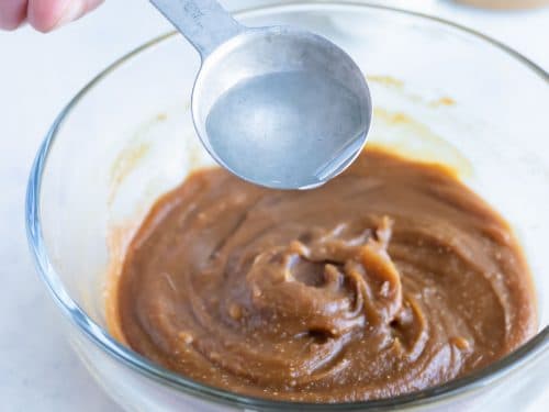 Water is added to the ingredients for a thinner dipping sauce.