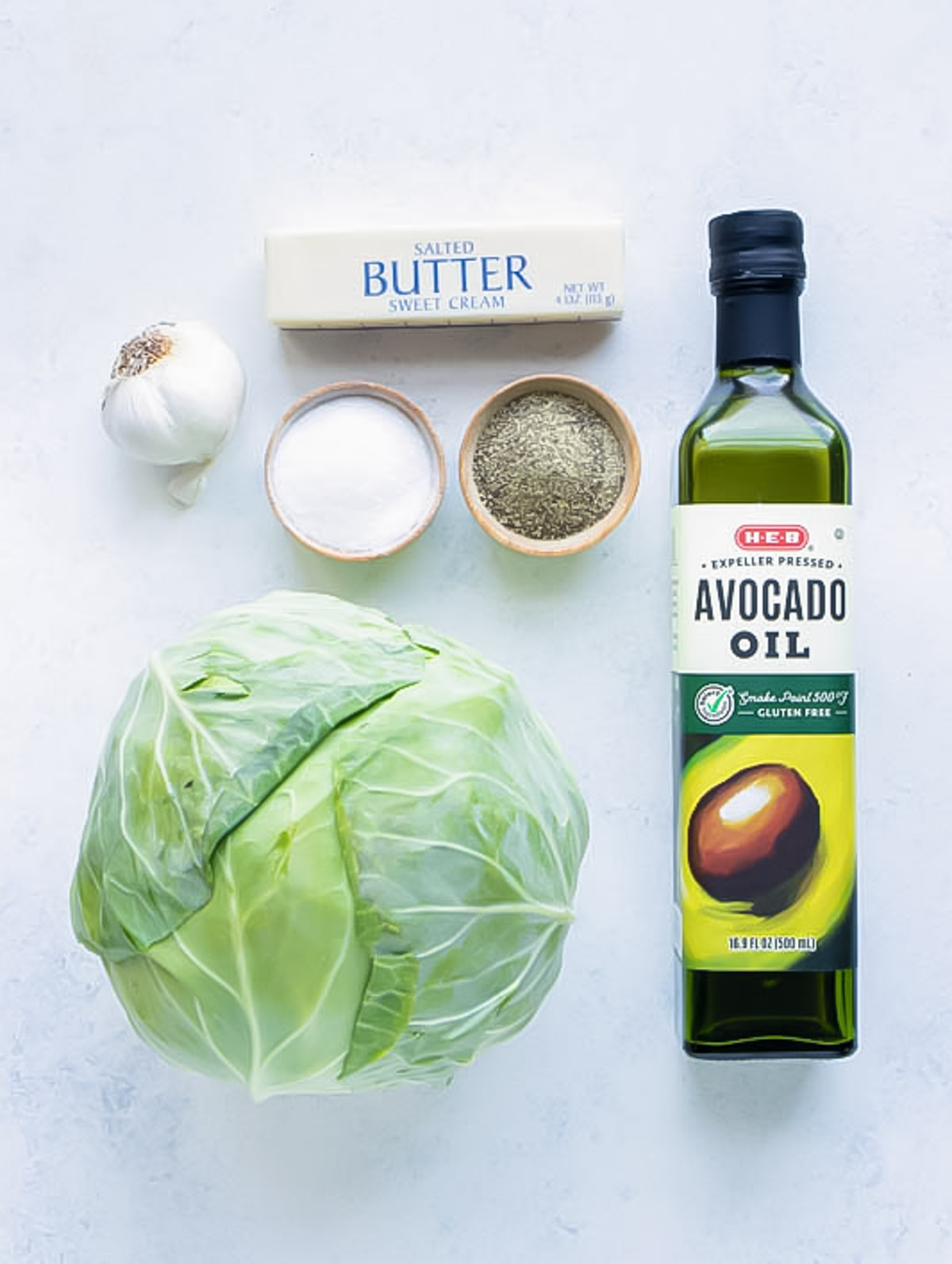 Sauteed cabbage ingredients on a cutting board