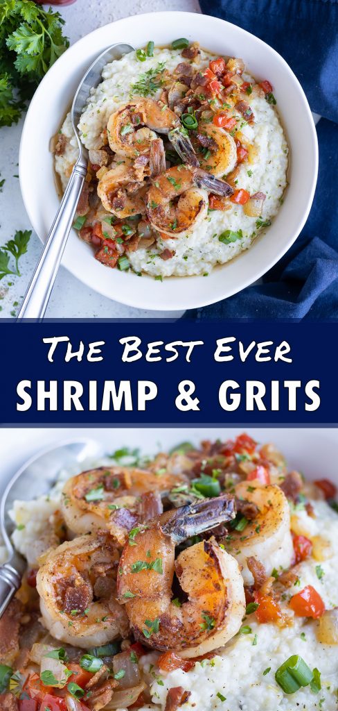 Parsley and chopped green onions are put on top of these Cajun shrimp and grits.