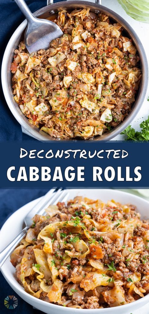 A bowl is filled with unstuffed cabbage roll recipe.