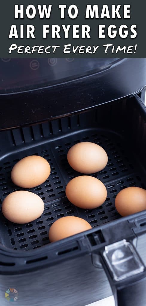 Eggs are cooked hard-boiled style in the air fryer.