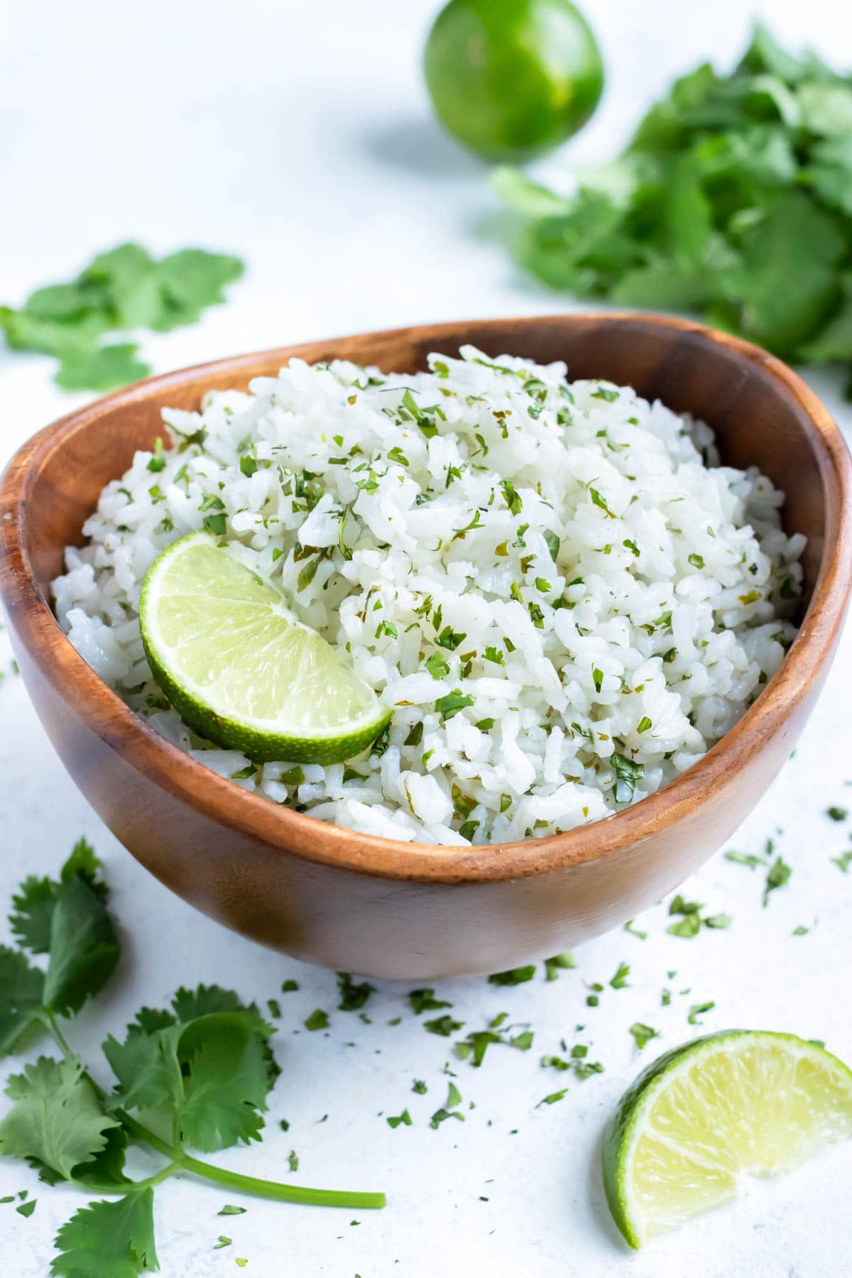 Easy cilantro lime rice is served for a healthy Mexican dish.