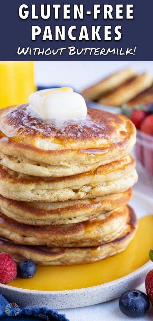 Homemade gluten-free pancakes are eaten with a fork.