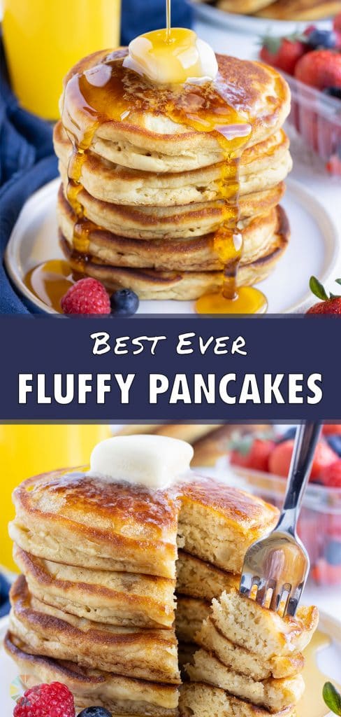Five gluten-free pancakes are served in a stack on a plate.