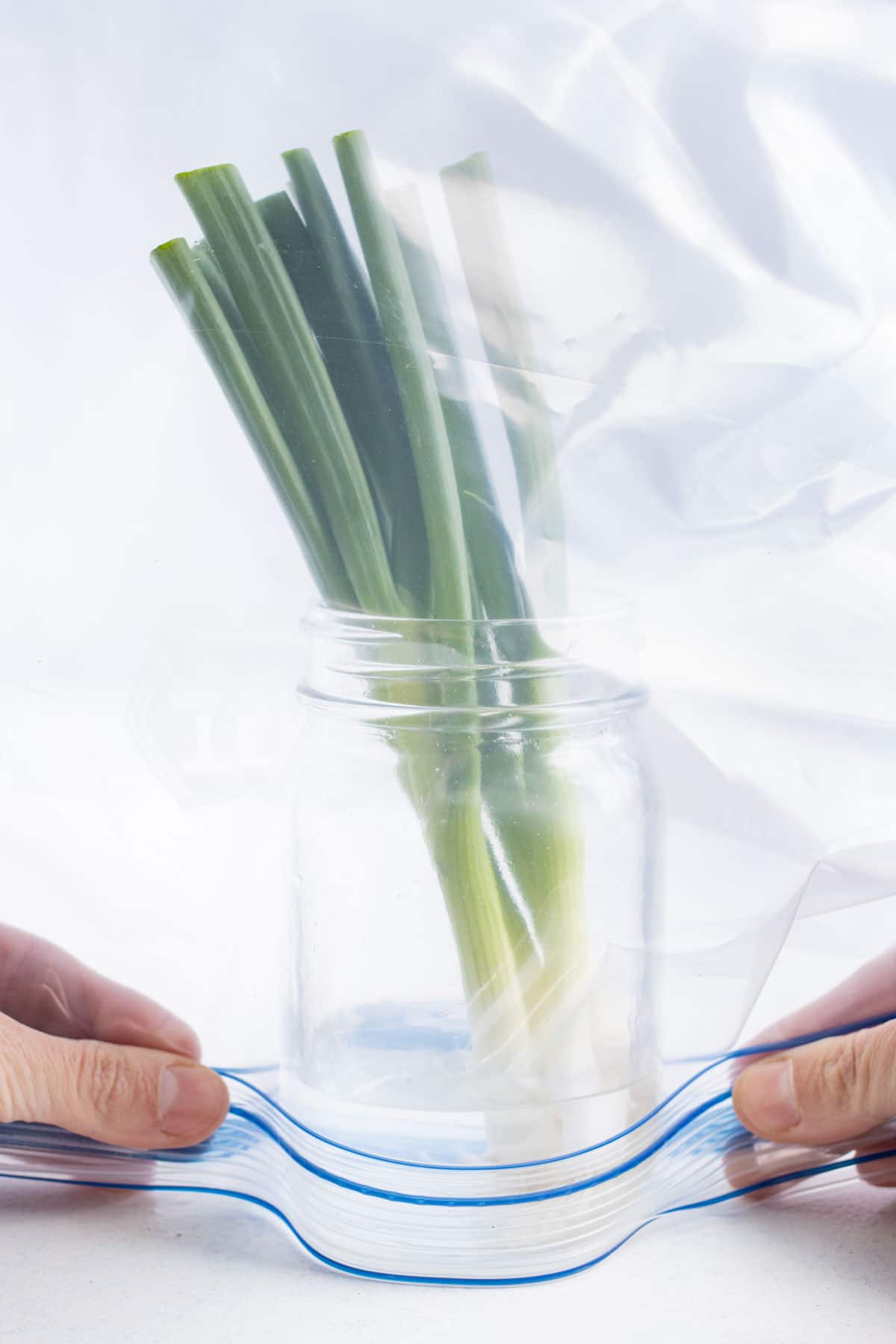 The jar is covered with a plastic bag.