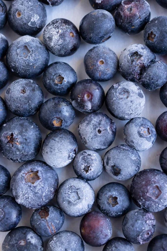 Frozen blueberries are shown for future uses.