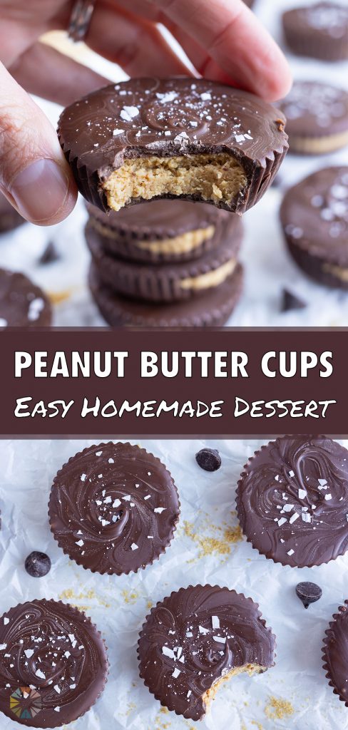 Creamy chocolate peanut butter cups are eaten for a dessert.