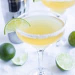 Top-shelf Margaritas are shown on the counter.