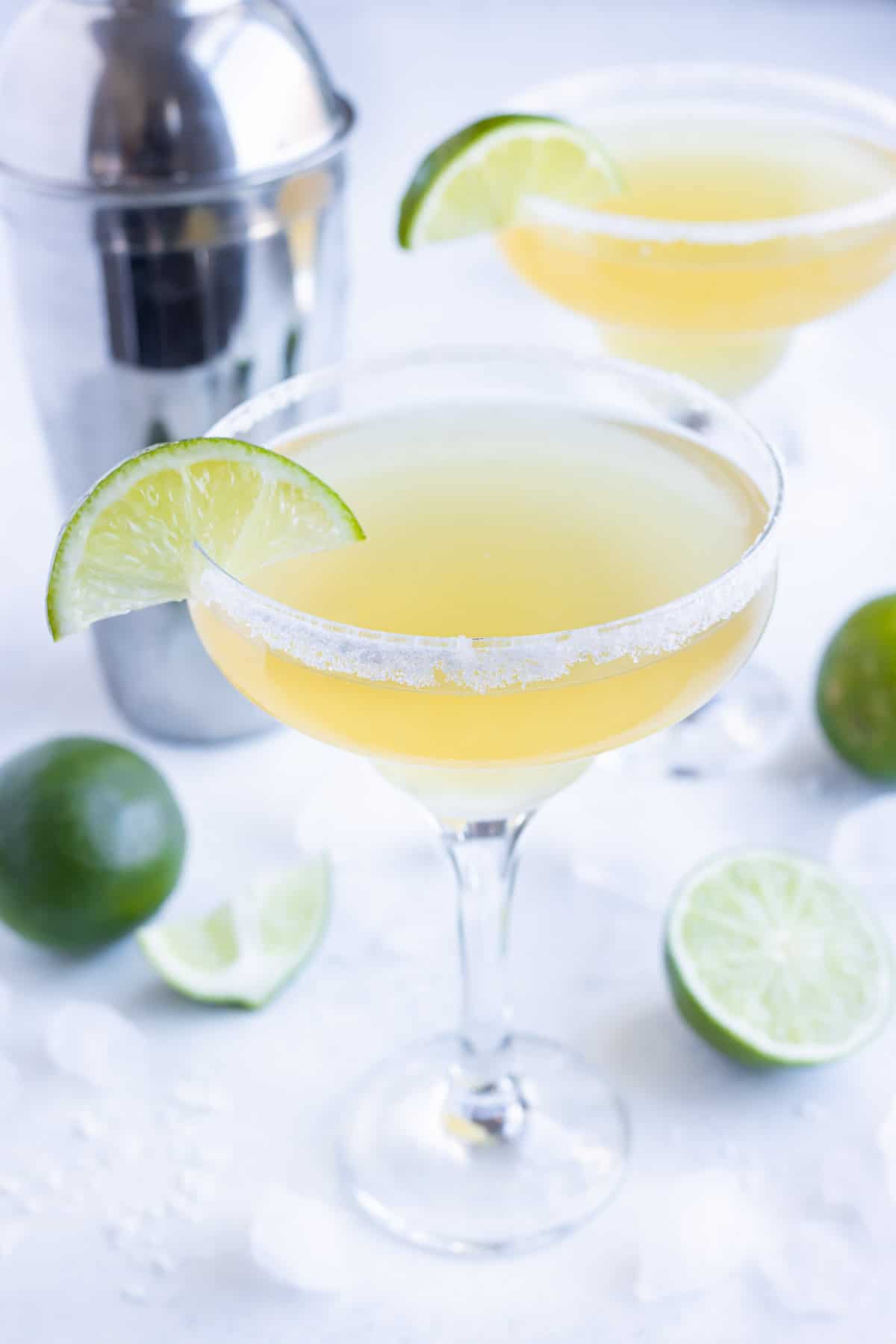 Top-shelf Margaritas are shown on the counter.