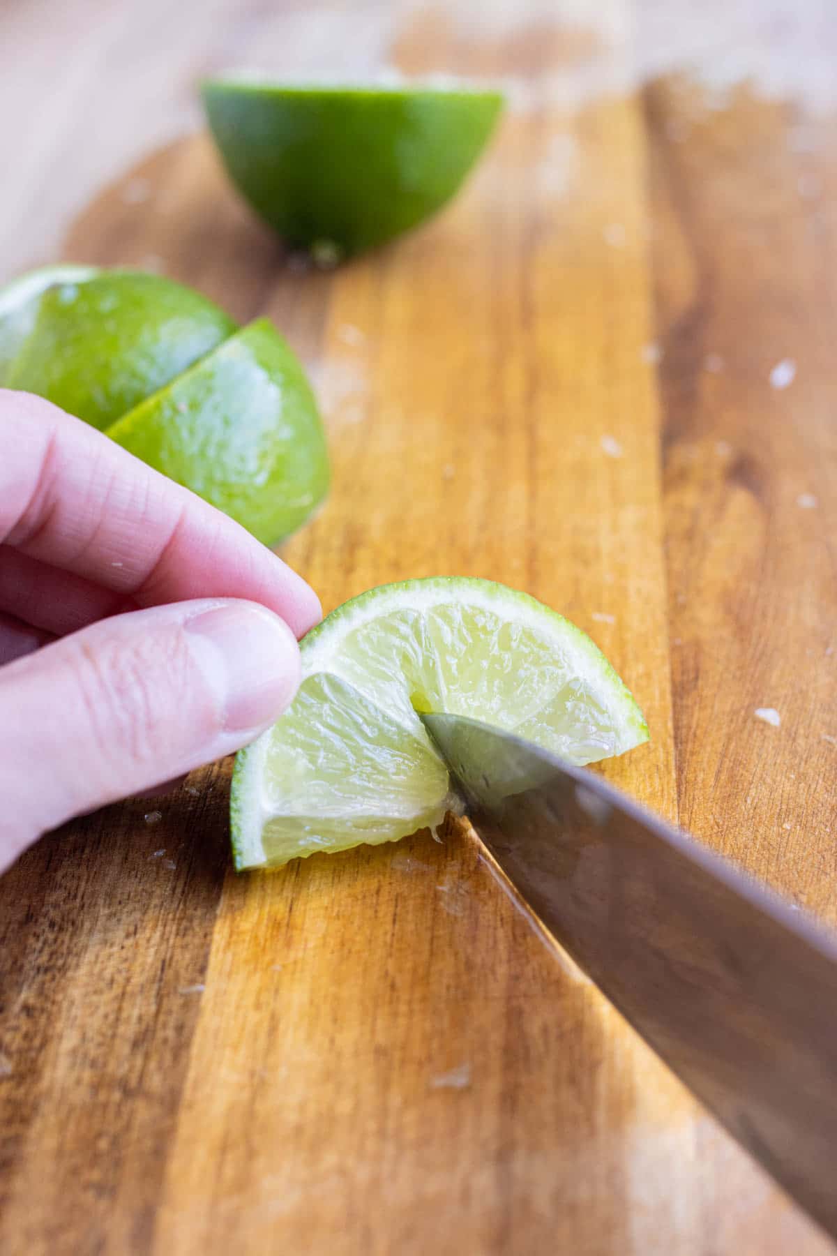 Limes are cut into wedges,