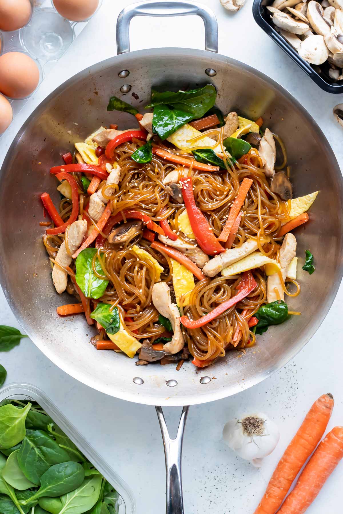 All the ingredients are combined and shown in a big wok.