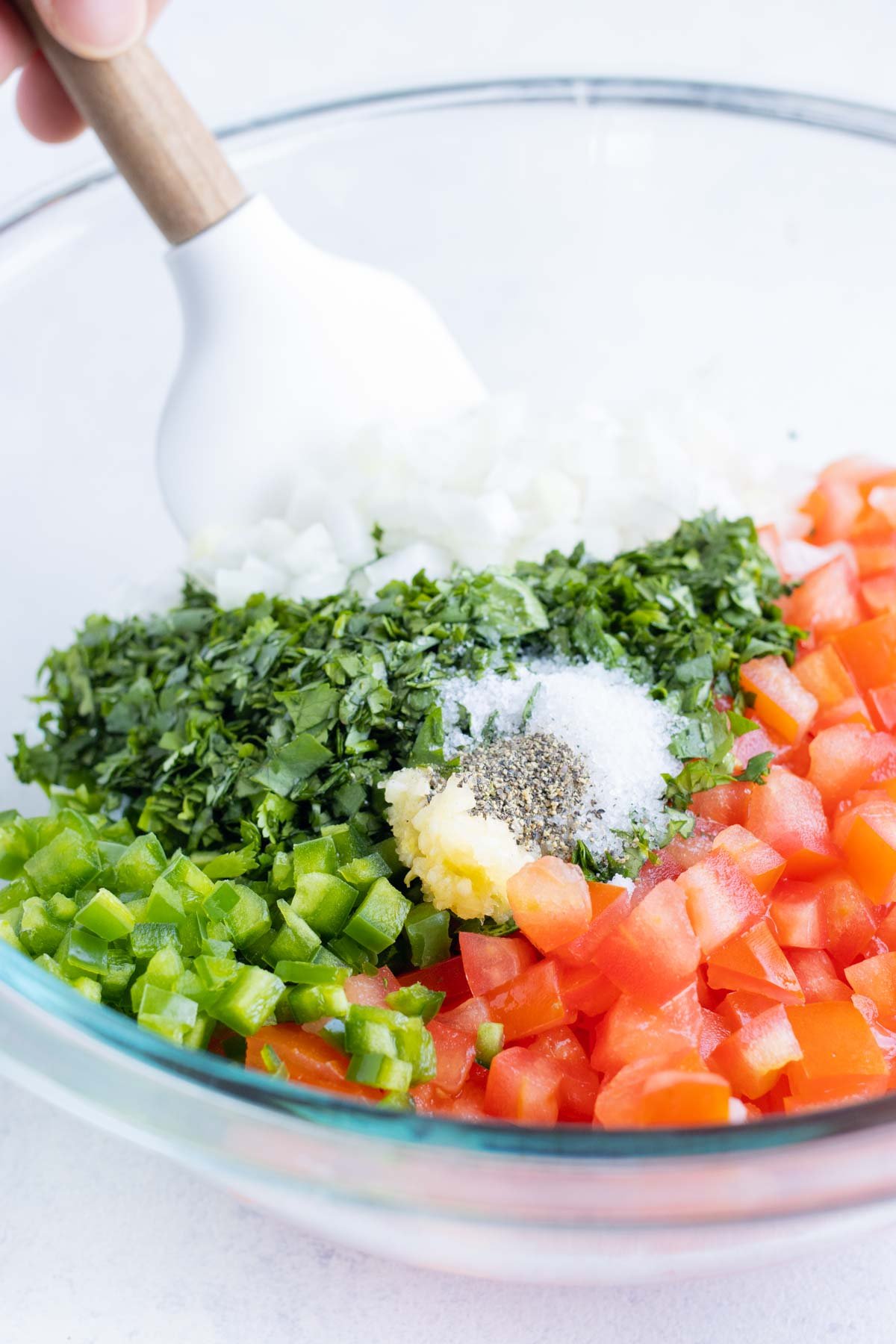 Ingredients are all added to a bowl.