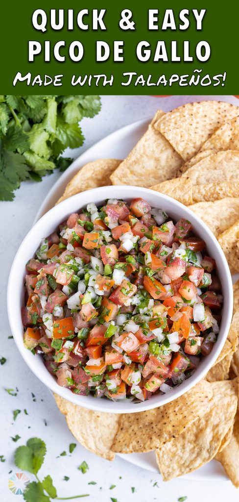A plate is filled with tortilla chips and a bowl of pico de gallo.